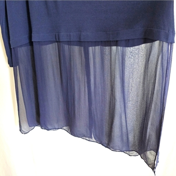 Eileen Fisher Navy Blue Georgette Crepe Silk Dress - Picture 12 of 16